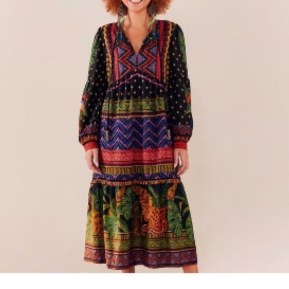 FARM Rio Dresses & Skirts - Farm Rio Dress, Black maxi Multi-Color Print sz xs